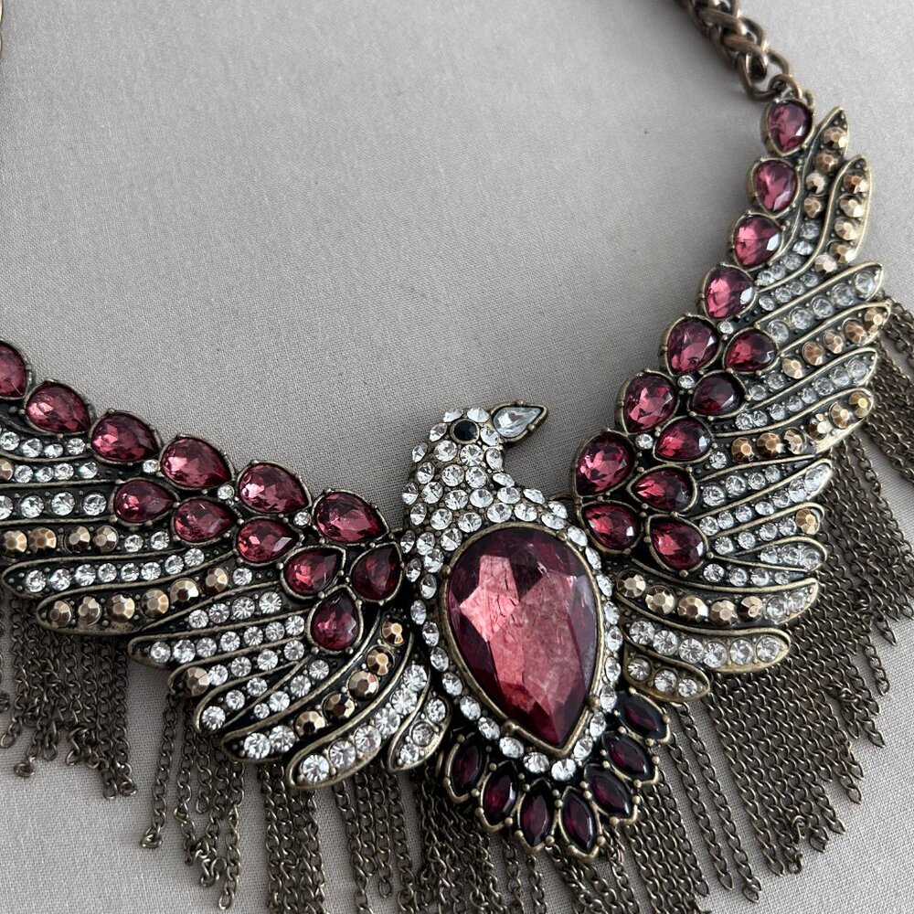Zara Rhinestone Bird Rustic Statement Necklace - image 6